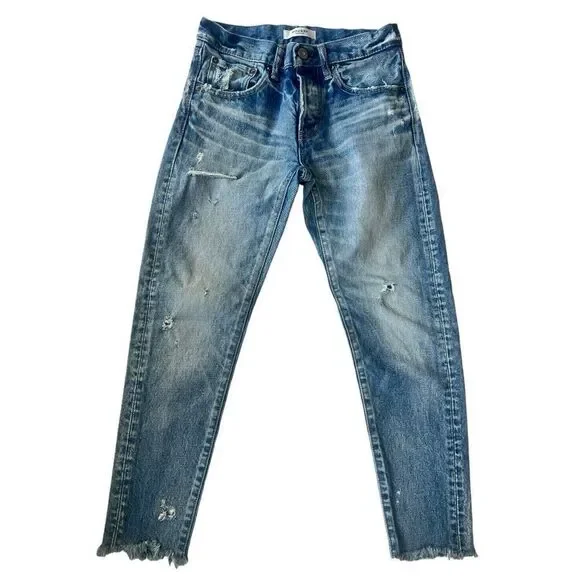 Moussy Vintage Women's 100% Cotton Distressed Fray Hem Light Ankle Jeans size 25